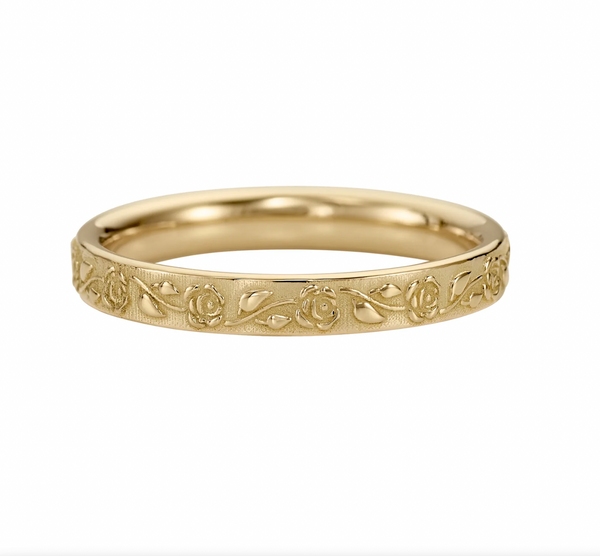 Embossed Rose Full Eternity Gold Wedding Band