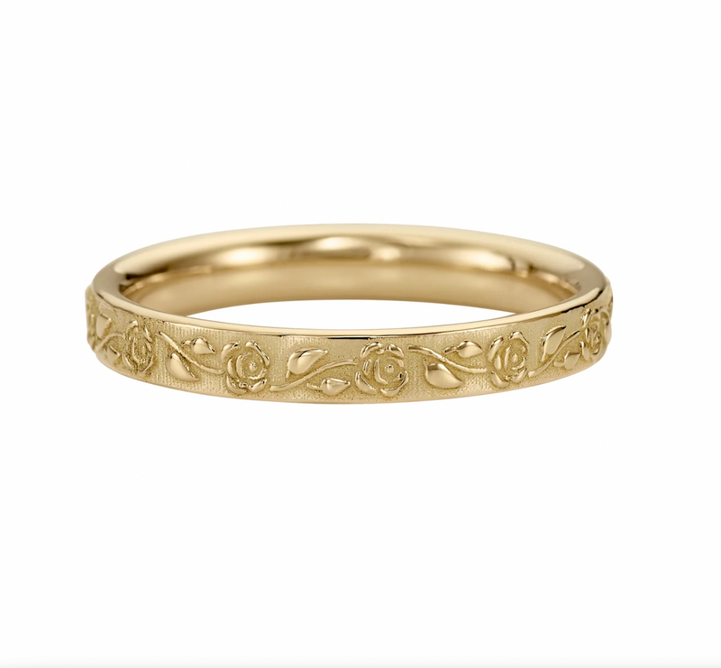 Embossed Rose Full Eternity Gold Wedding Band