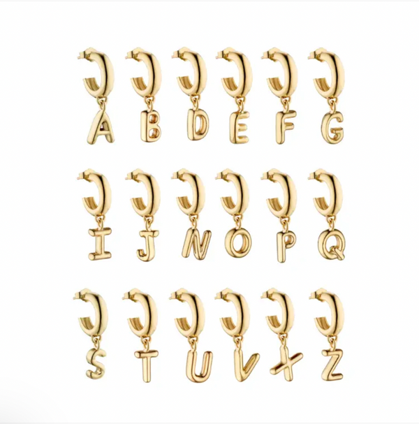 Letter E Charm Hoop Earring