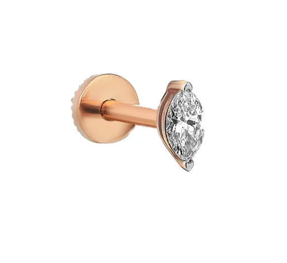 14k yellow gold marquise solitaire piercing earring containi...