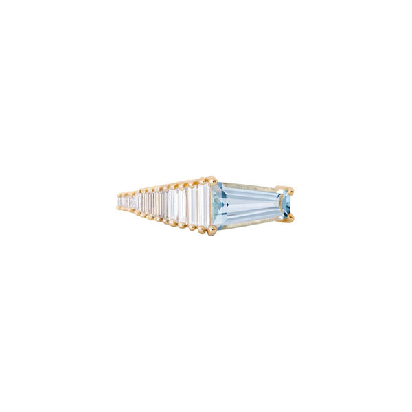 Trapeze Aquamarine Ring with Gradient Diamonds