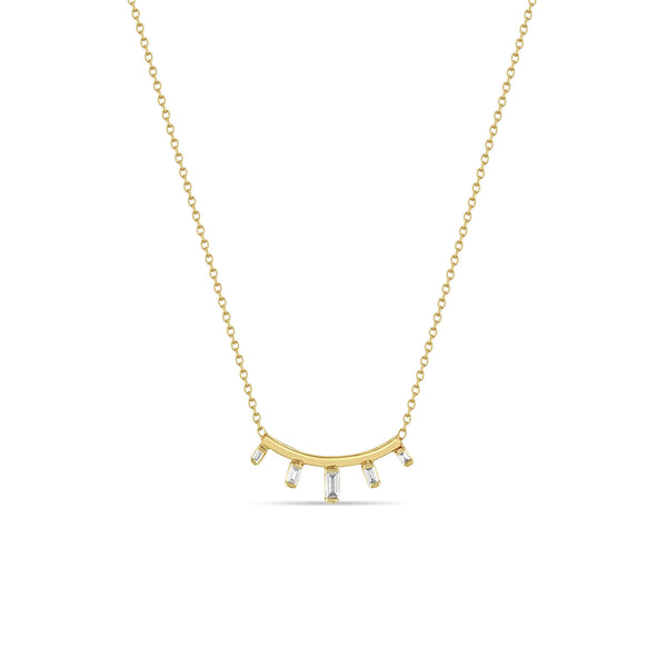 Graduated Baguette Diamond Curved Bar Necklace