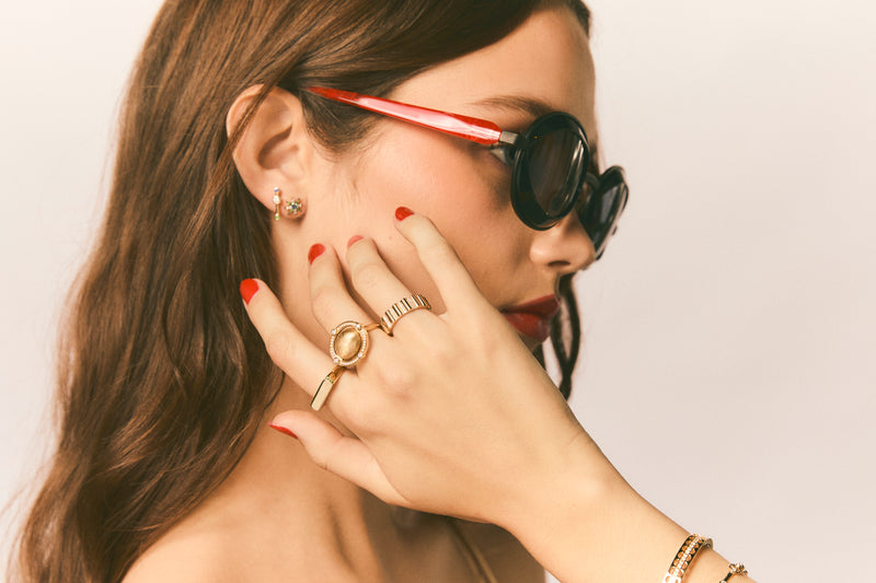 crossroad studs, sapphire and tsavorite