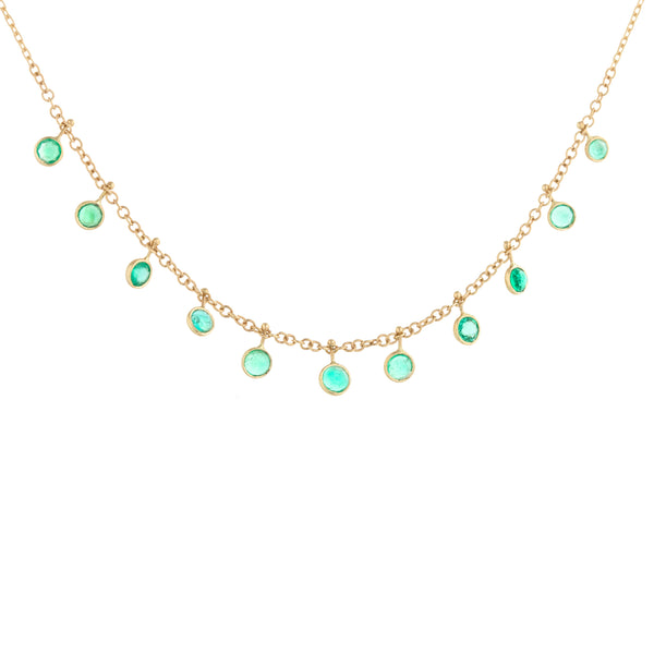 Bezel Set Hanging Emerald Necklace