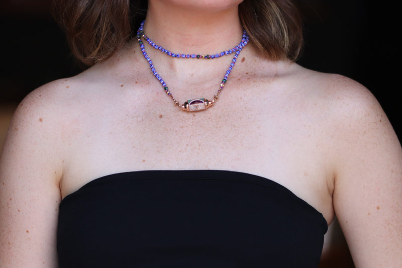 Mauli White and Blue Beaded Necklace