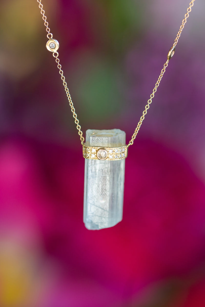 2 Row Pave Aquamarine Crystal Necklace