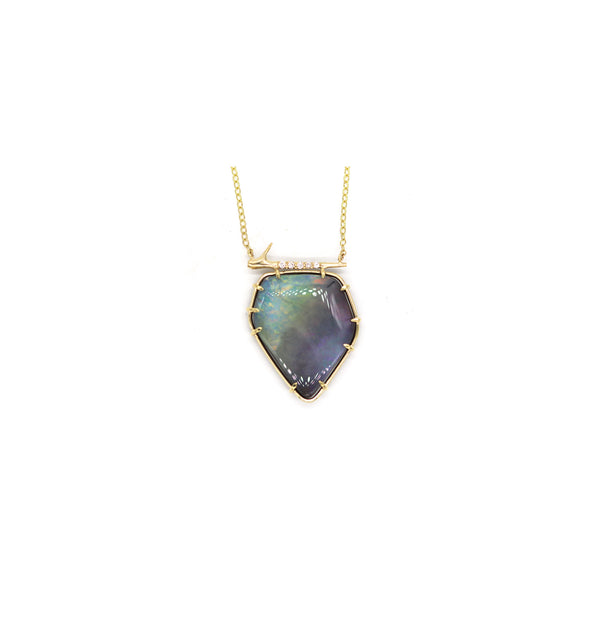 Teardrop Shaped Small Diamond Thorn and Opal Necklace