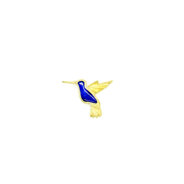 18k yellow gold Hummingbird stud inlayed with lapis, sold as...