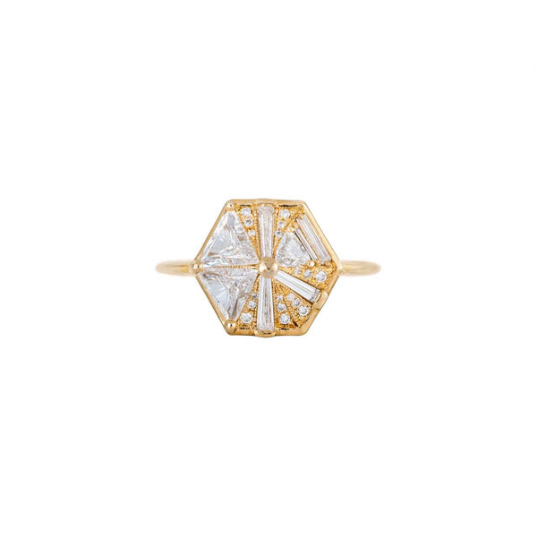 Hexagon Ring with Baguette & Triangle Diamonds