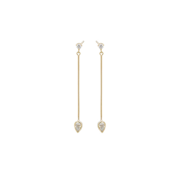 Pear Diamond Long Bar Linked Earrings