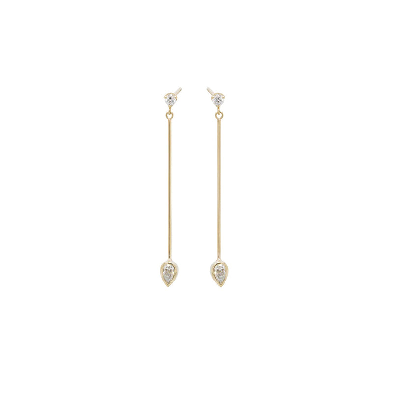Pear Diamond Long Bar Linked Earrings